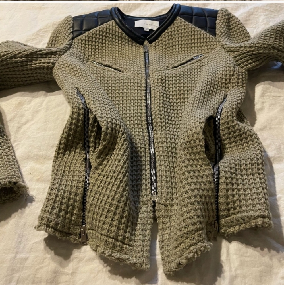 IRO Taupe Ceylona Knit Jacket with Leather Trim Blazer US size 4